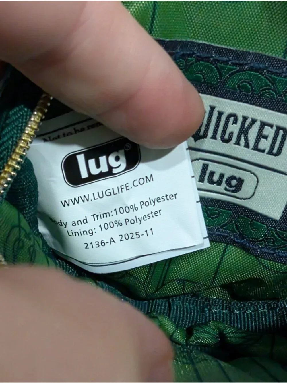 NWT Wicked X Lug Ozwheel Pouch With Embroidery Green Zip Around Gold Strap Bag